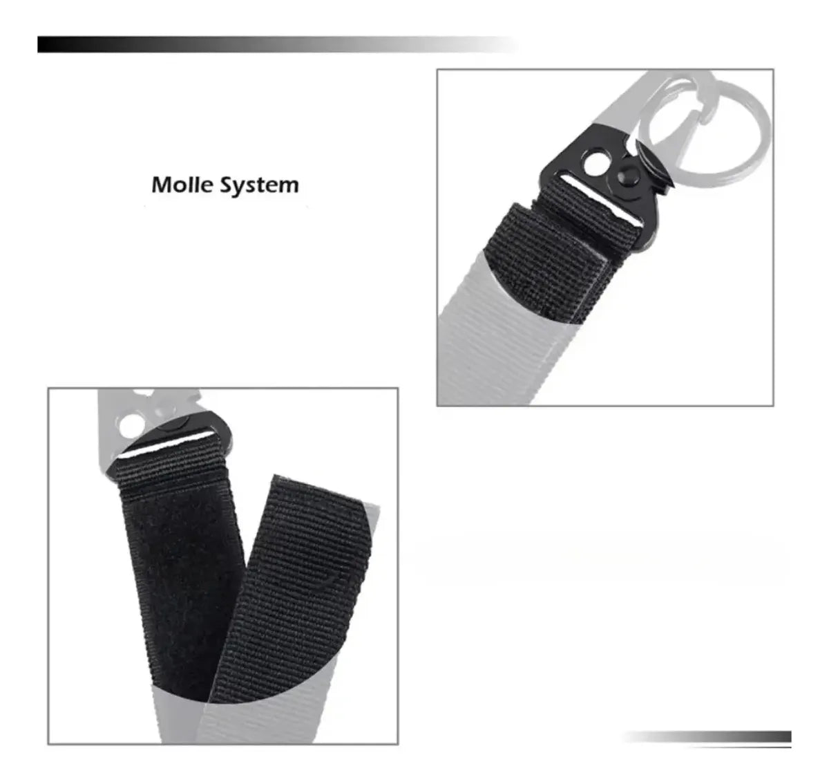 Llavero Mosqueton Tactico Molle Velcro Llavero Camping Negro