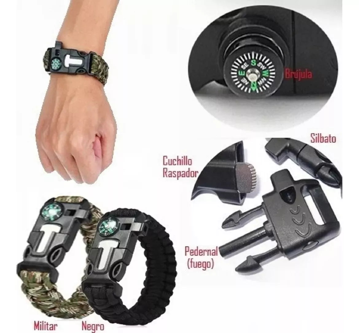 Pulsera Paracord Treking Y Escalada Supervivencia 5 En 1