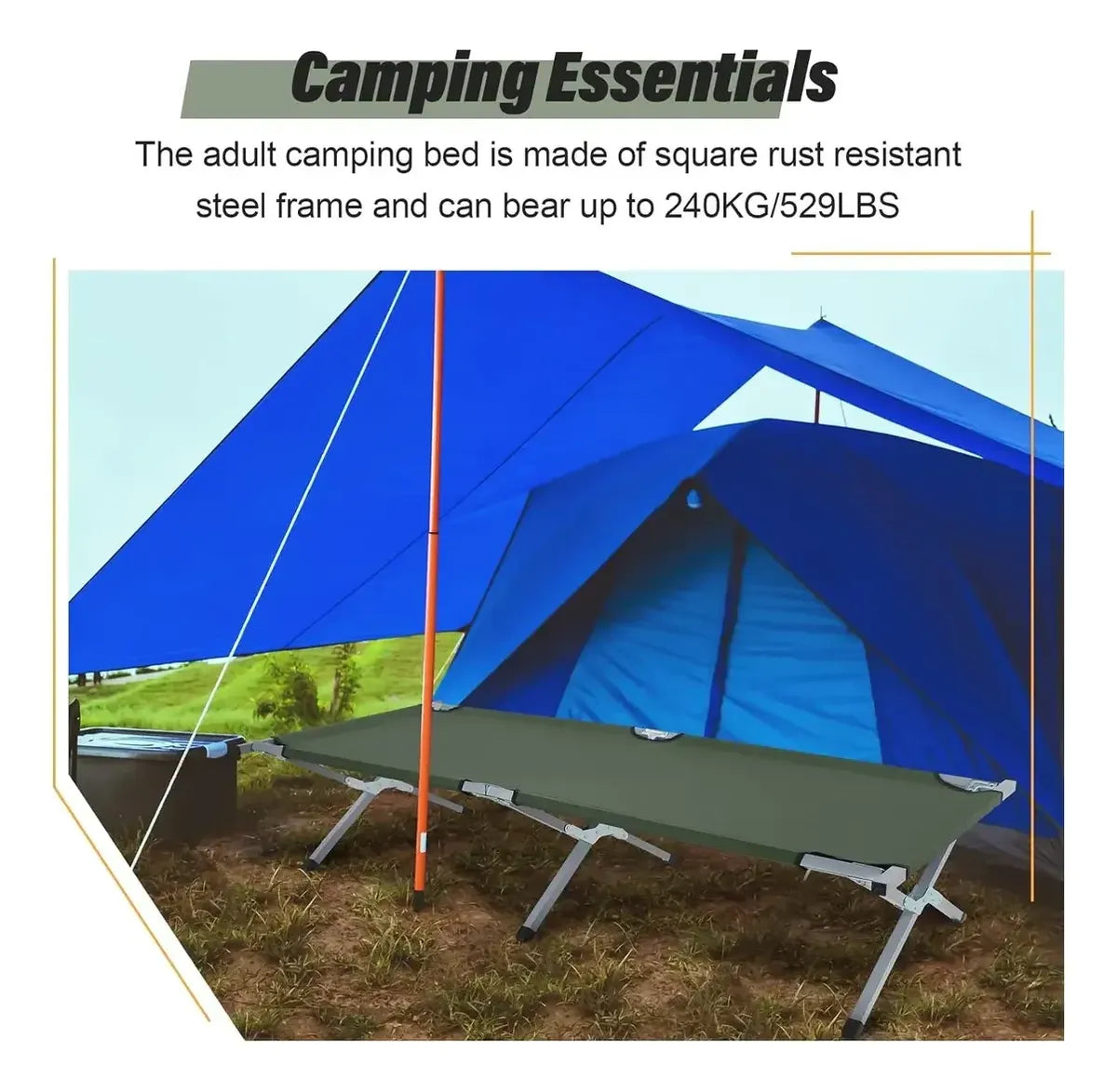 Catre Plegable Cama Campaña Camping Bolsa Transporte 190x62x42cm