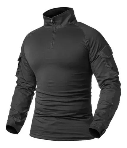 Polera Tactica Negra Manga Larga Polera Airsoft Ropa Militar