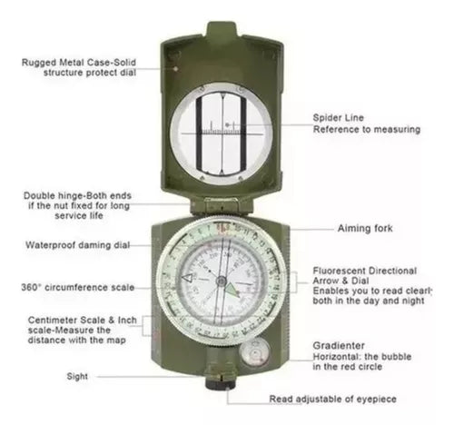 Brujula Militar Luminosa Multifuncion Con Inclinometro Ip65