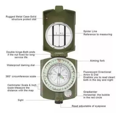 Brujula Militar Luminosa Multifuncion Con Inclinometro Ip65
