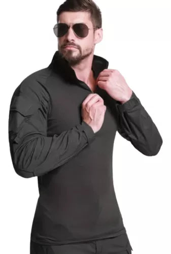 Polera Tactica Negra Manga Larga Polera Airsoft Ropa Militar