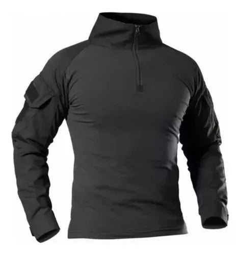 Polera Tactica Negra Manga Larga Polera Airsoft Ropa Militar