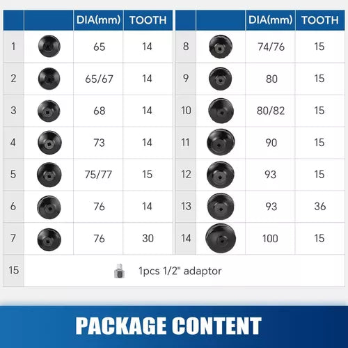 Set Llave Saca Copas Saca Filtro Aceite Llave Universal 14pc