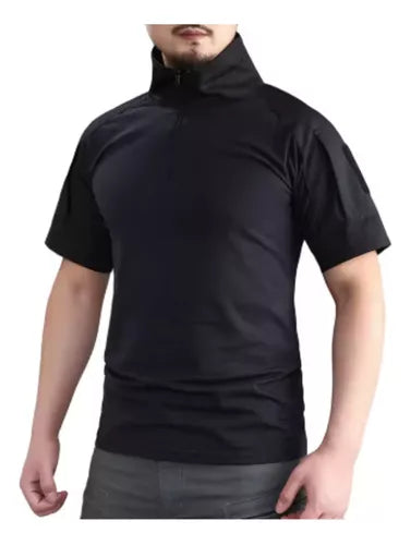 Polera Tactica Negra Manga Corta Polera Airsoft Ropa Militar