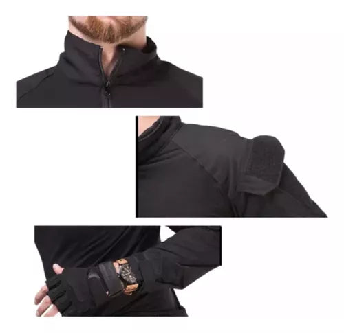 Polera Tactica Negra Manga Larga Polera Airsoft Ropa Militar