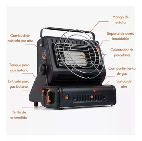Calefactor Cocinilla Gas Hibrida 2 En 1 Portatil Camping