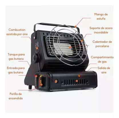Calefactor Cocinilla Gas Hibrida 2 En 1 Portatil Camping