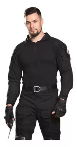 Polera Tactica Negra Manga Larga Polera Airsoft Ropa Militar