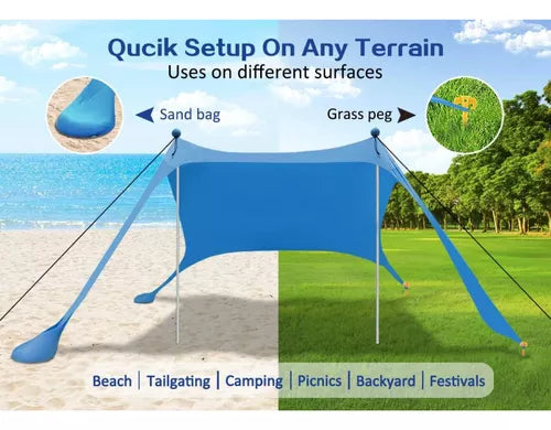 Toldo Solar Playa Lycra Estaca Parasol Portatil Refugio 3x3