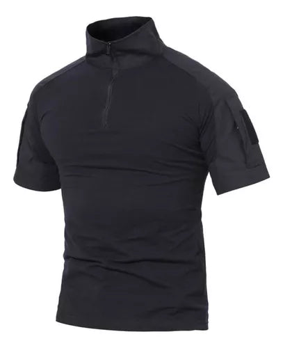 Polera Tactica Negra Manga Corta Polera Airsoft Ropa Militar