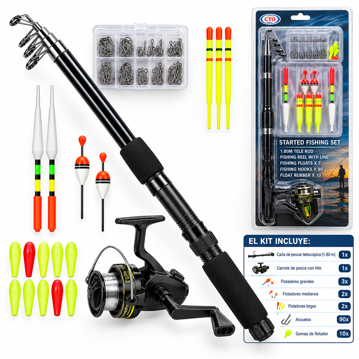 Set Pesca 120Pcs Caña De Pescar Telescopica Cañas Pesca