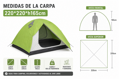 Carpa Camping Carpa Impermeable 3000mm 210tpu 2.2x2.2mt 3 personas