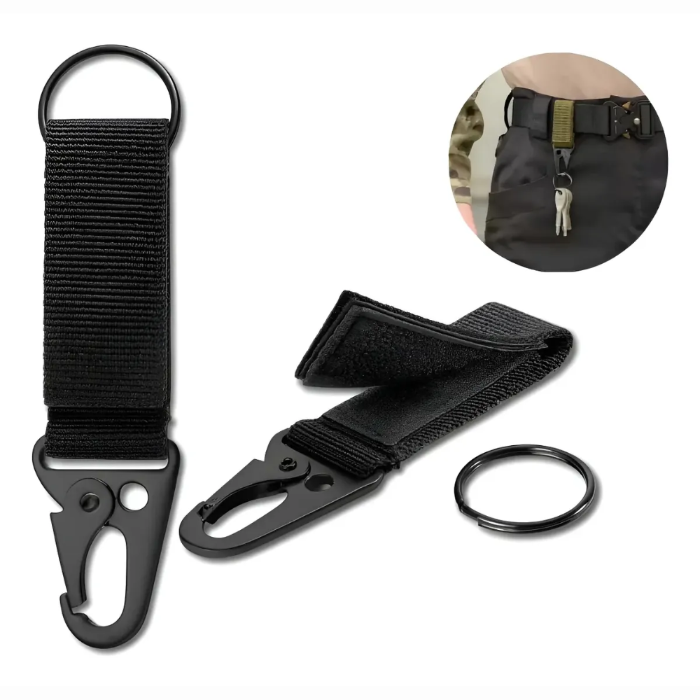 Llavero Mosqueton Tactico Molle Velcro Llavero Camping Negro
