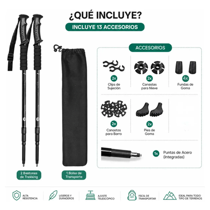 X2 Baston Trekking 3 Tramos Baston Senderismo Antishock 15pz